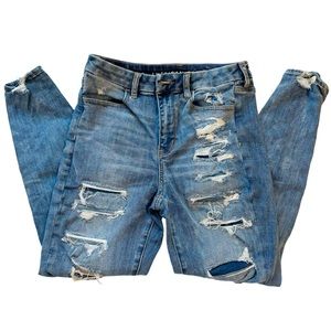 American Eagle Blue Stretchy Covered Ripped Jeans Curvy Hi-Rise Jegging 6 Short